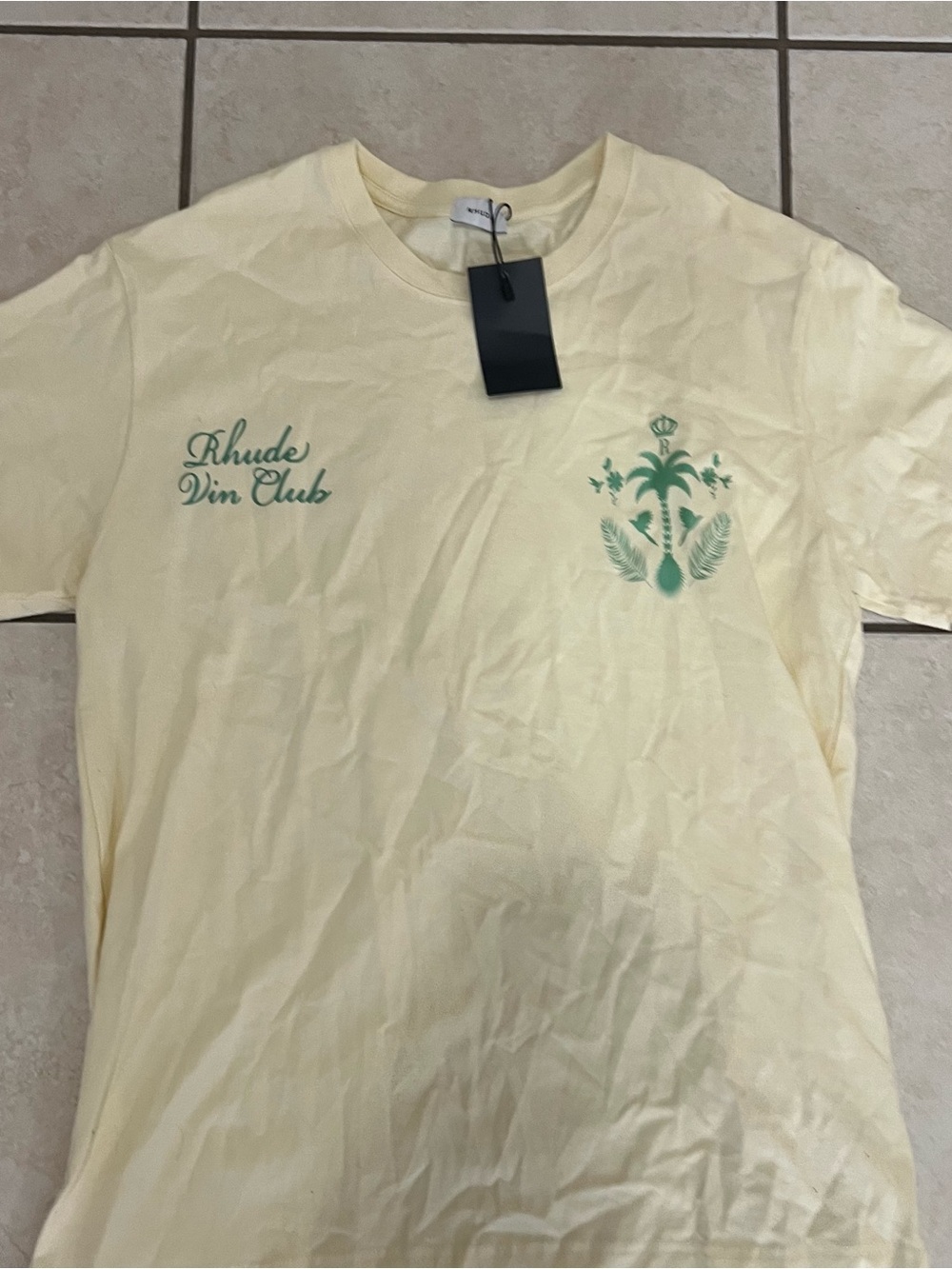 Rhude Cream Short-Sleeve Tee with Green Palm Crest